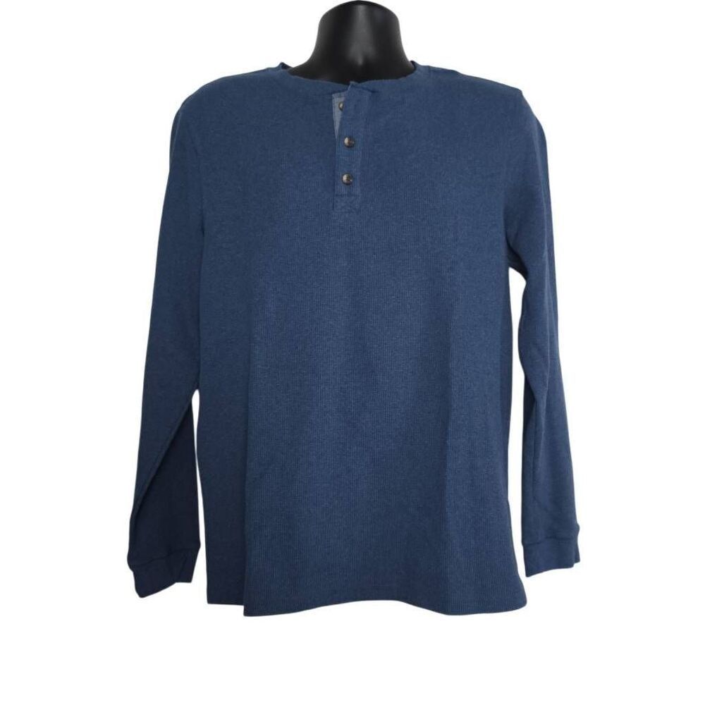 Member's Mark Men's Size Large Blue Long Sleeve Thermal Knit Henley T-shirt